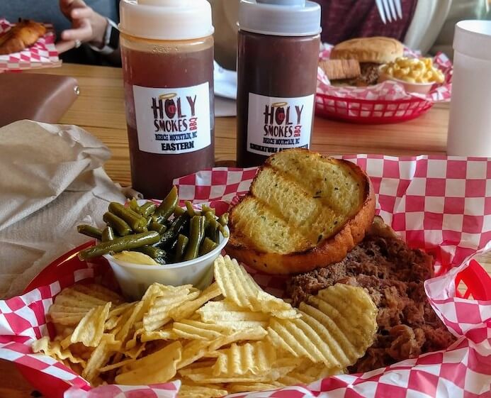 pulled pork plate at Holy Smokes BBQ in Beech Mountain