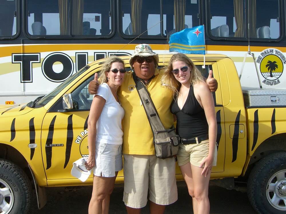 Jan Schroder and Catherine Villarreal on De Palma jeep tour on a mother daughter adventure in Aruba