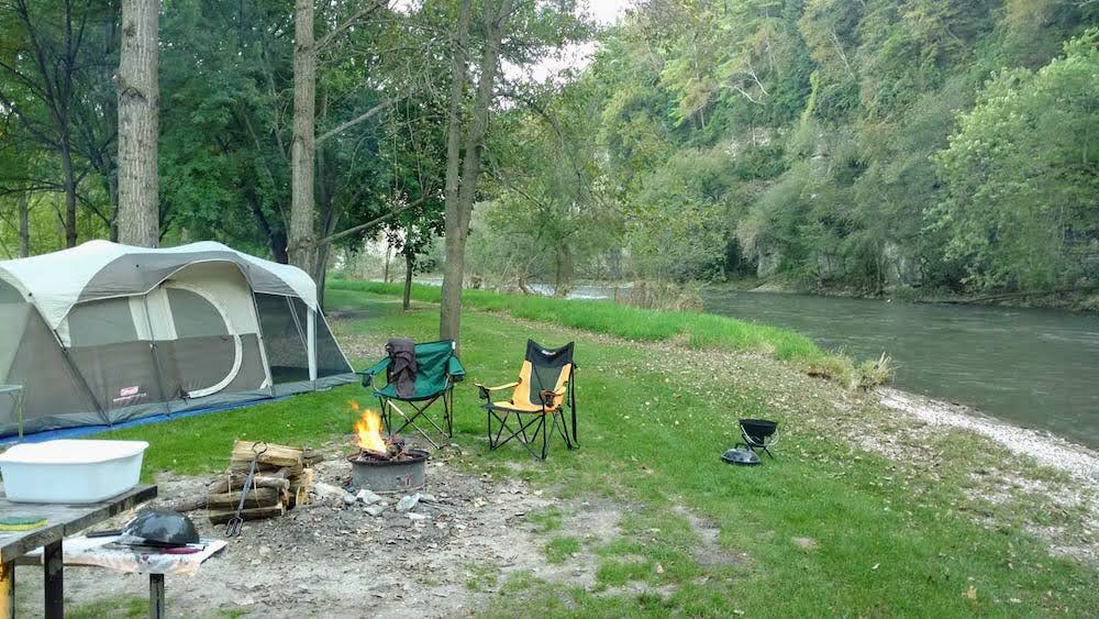 campsite by creek