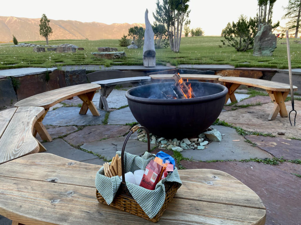 firepit with mountains in background