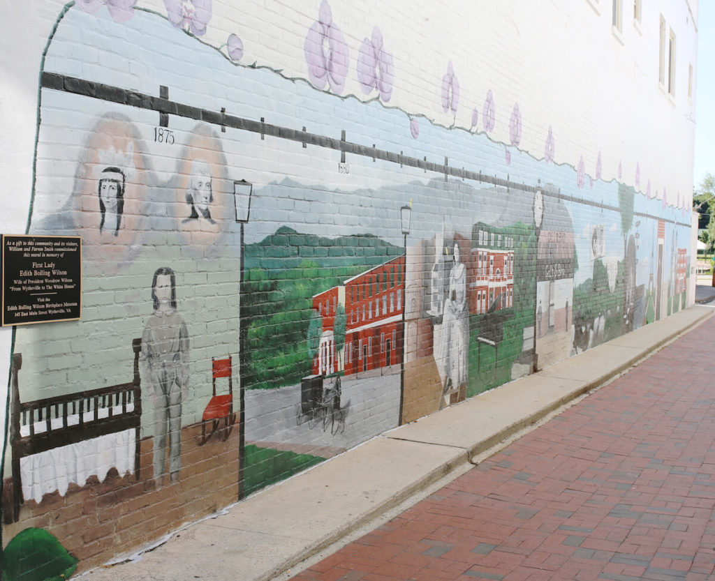 A mural of Edith Bolling Wilson's life in downtown Wytheville.