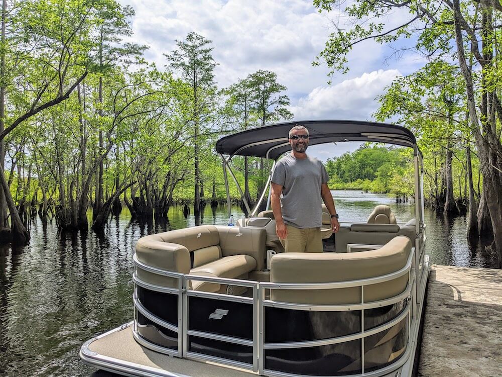 Matthew Godwin of Off the Map Expeditions in his boat at the Dead Lakes