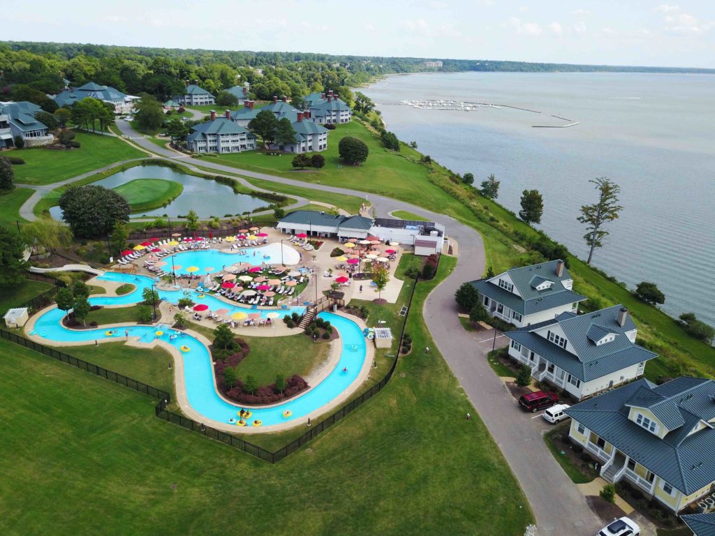 aerial view of lazy river at Kingsmill Resort