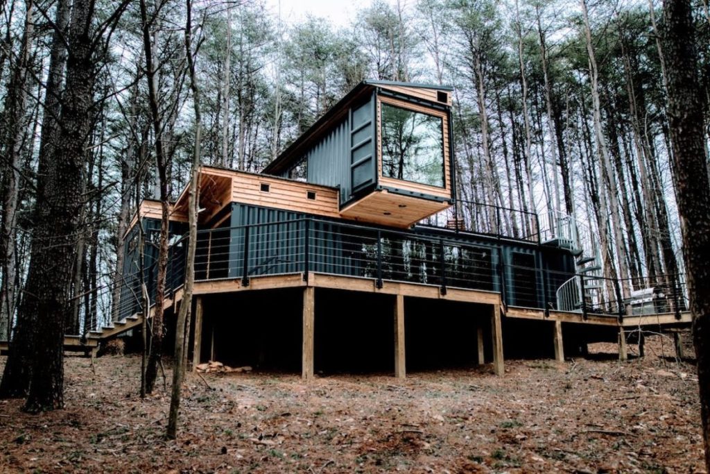 cabin made of shipping containers in Hocking Hills