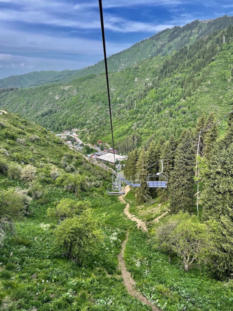 ski lift down mountain at Qi Qaragai resort
