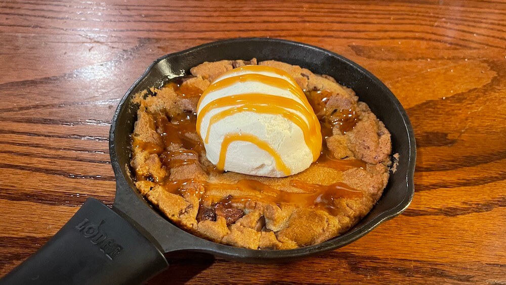 chocolate chip cookie in skillet at the Tavern