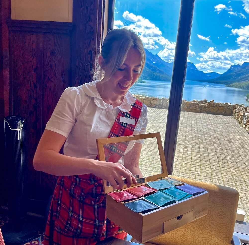 server at high tea at Prince of Wales in Waterton