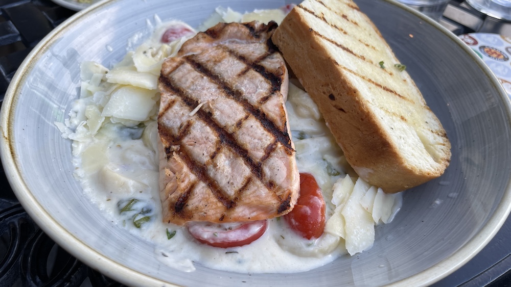 salmon dish at Lakeside Chophouse in Waterton