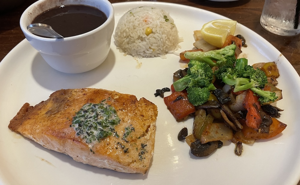 salmon dinner at Puerto Nuevo
